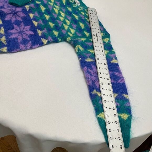 Gallagher Mohair Teal Geometric VTG Sweater Size Medium - Picture 7 of 13